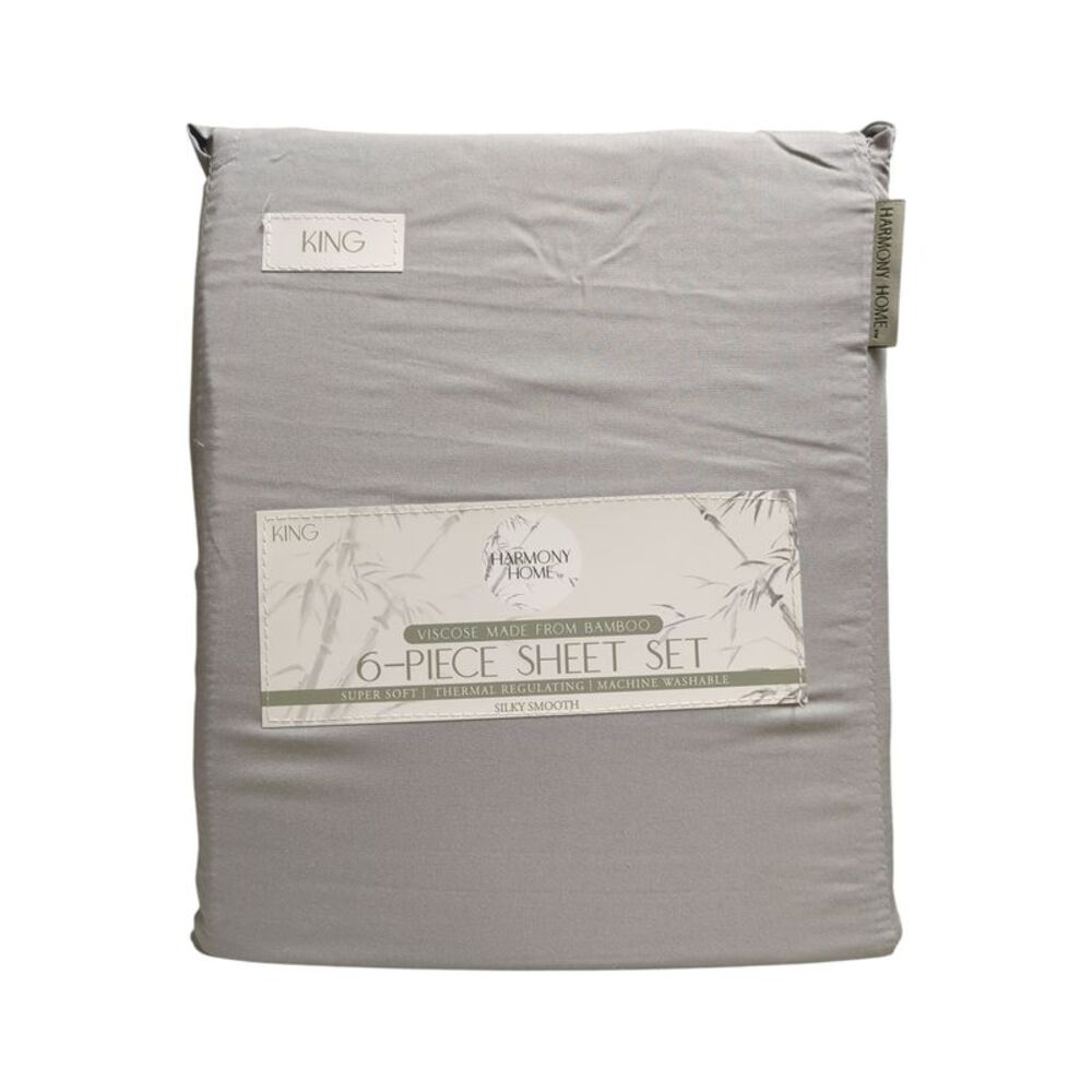 Harmony Home 6-Piece Sheet Set, Viscoise Made from Bamboo, King - Grey